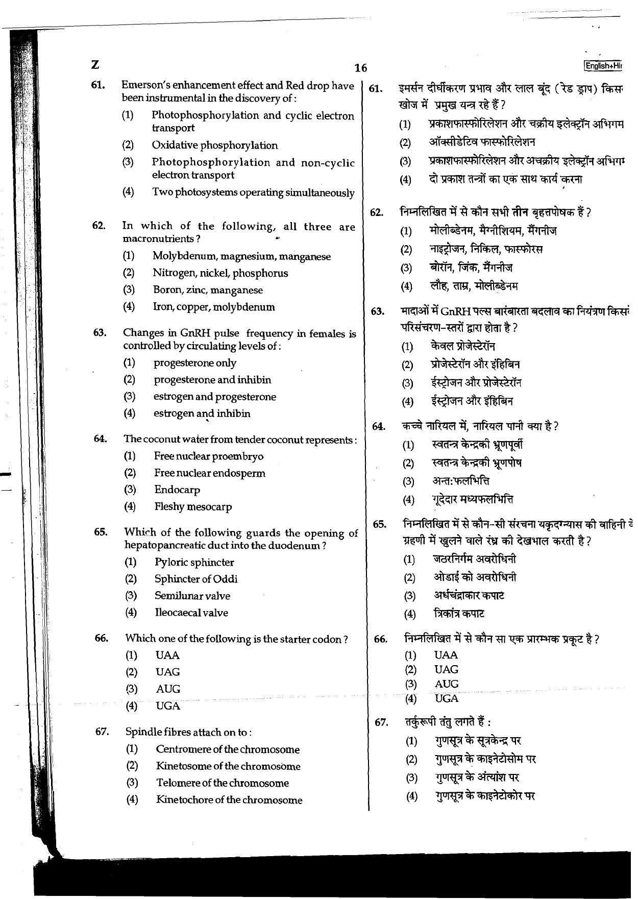NEET Code B/ Q/ X 2016 Question Paper - Page 56