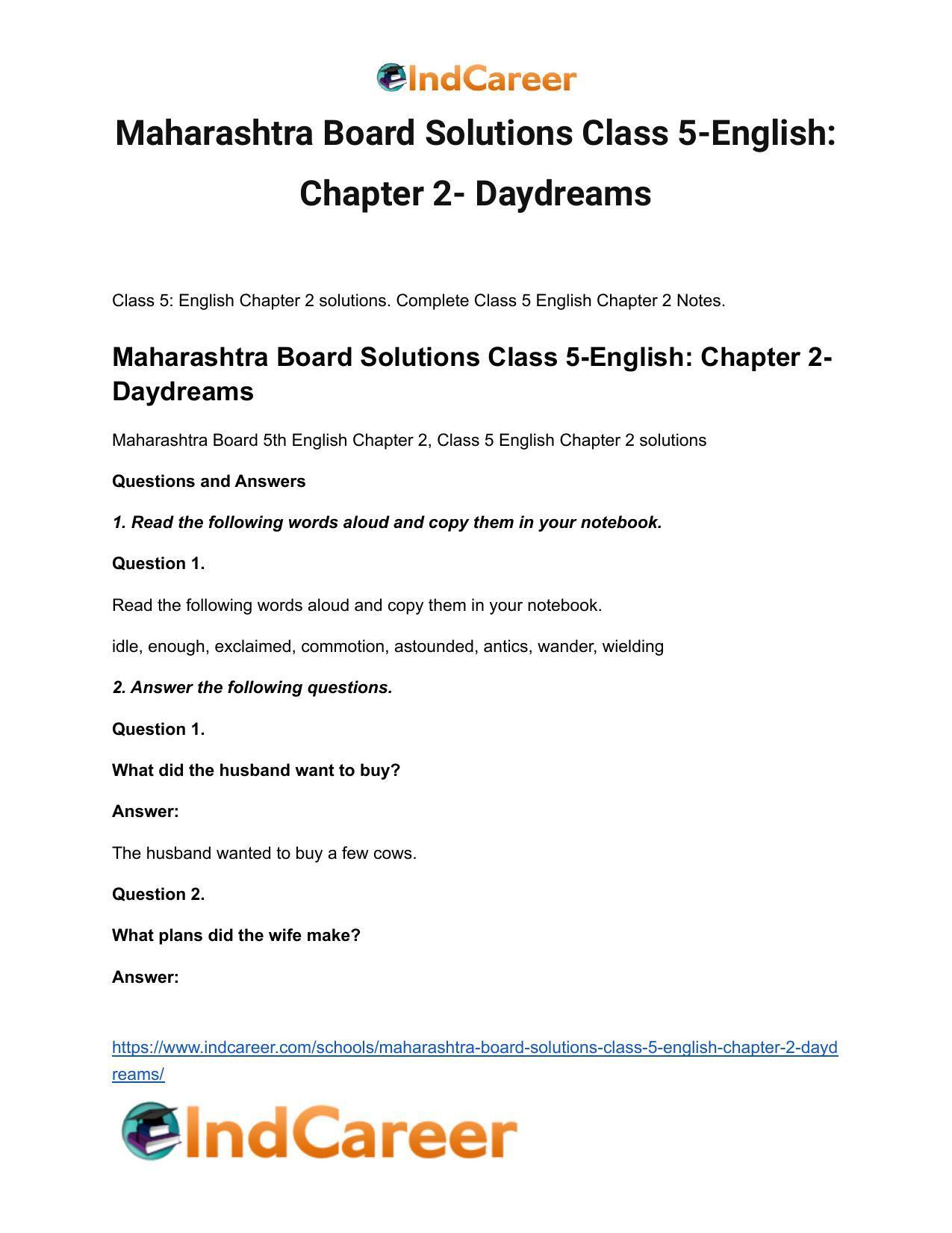 Maharashtra Board Solutions Class 5-English: Chapter 2- Daydreams - Page 2
