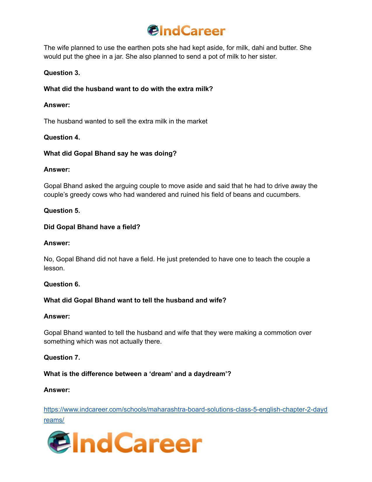 Maharashtra Board Solutions Class 5-English: Chapter 2- Daydreams - Page 3