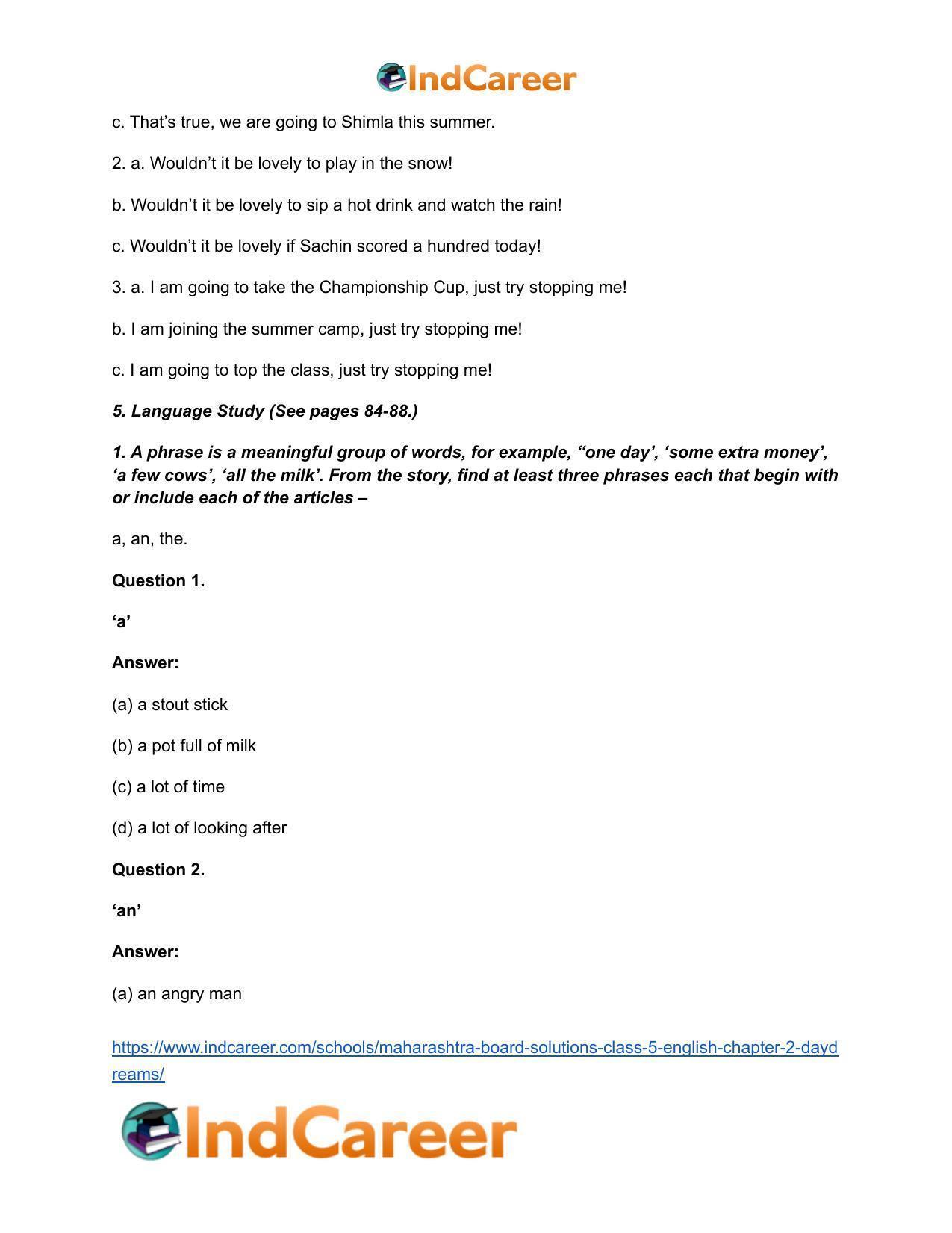 Maharashtra Board Solutions Class 5-English: Chapter 2- Daydreams - Page 8