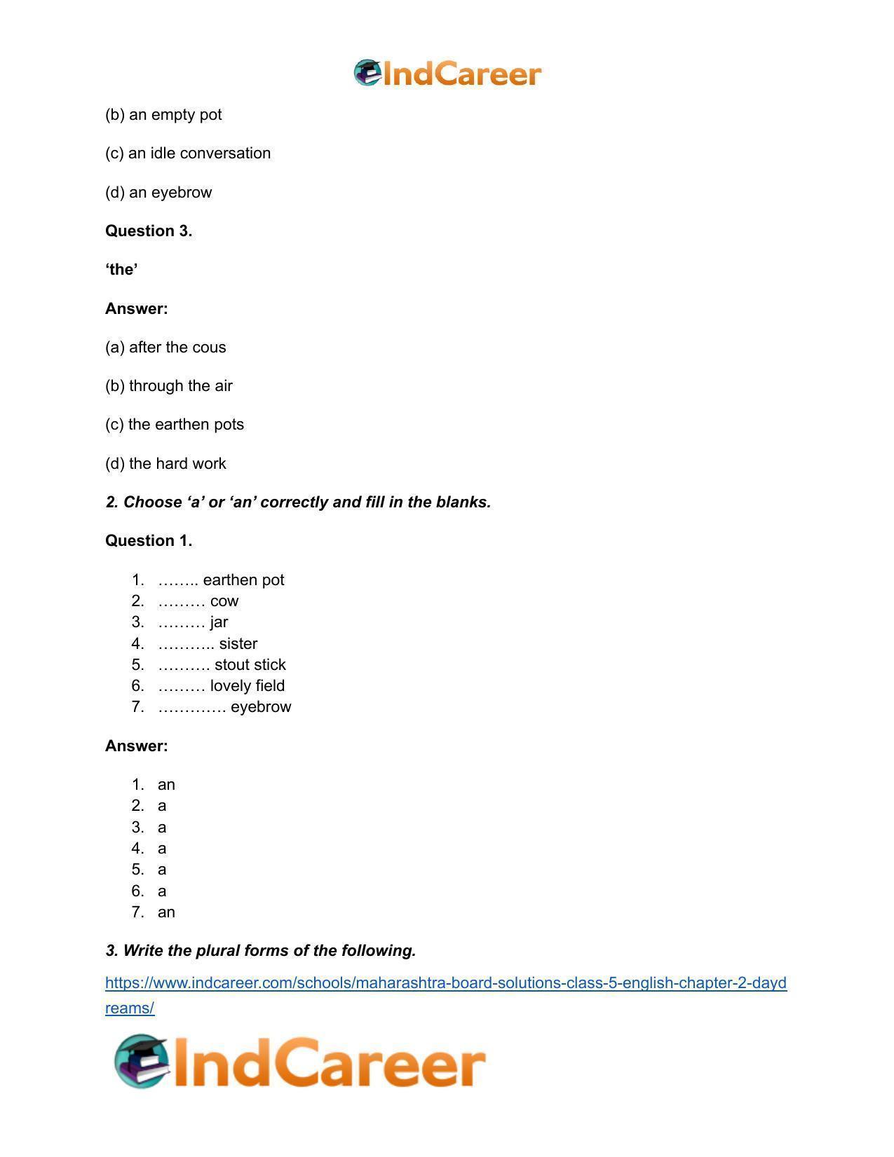 Maharashtra Board Solutions Class 5-English: Chapter 2- Daydreams - Page 9