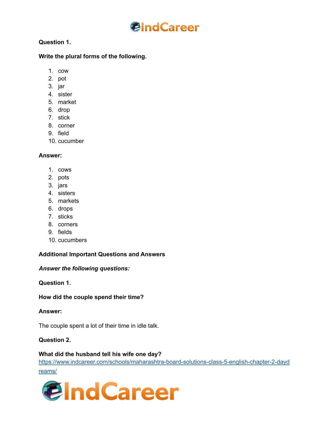 Maharashtra Board Solutions Class 5-English: Chapter 2- Daydreams - Page 10
