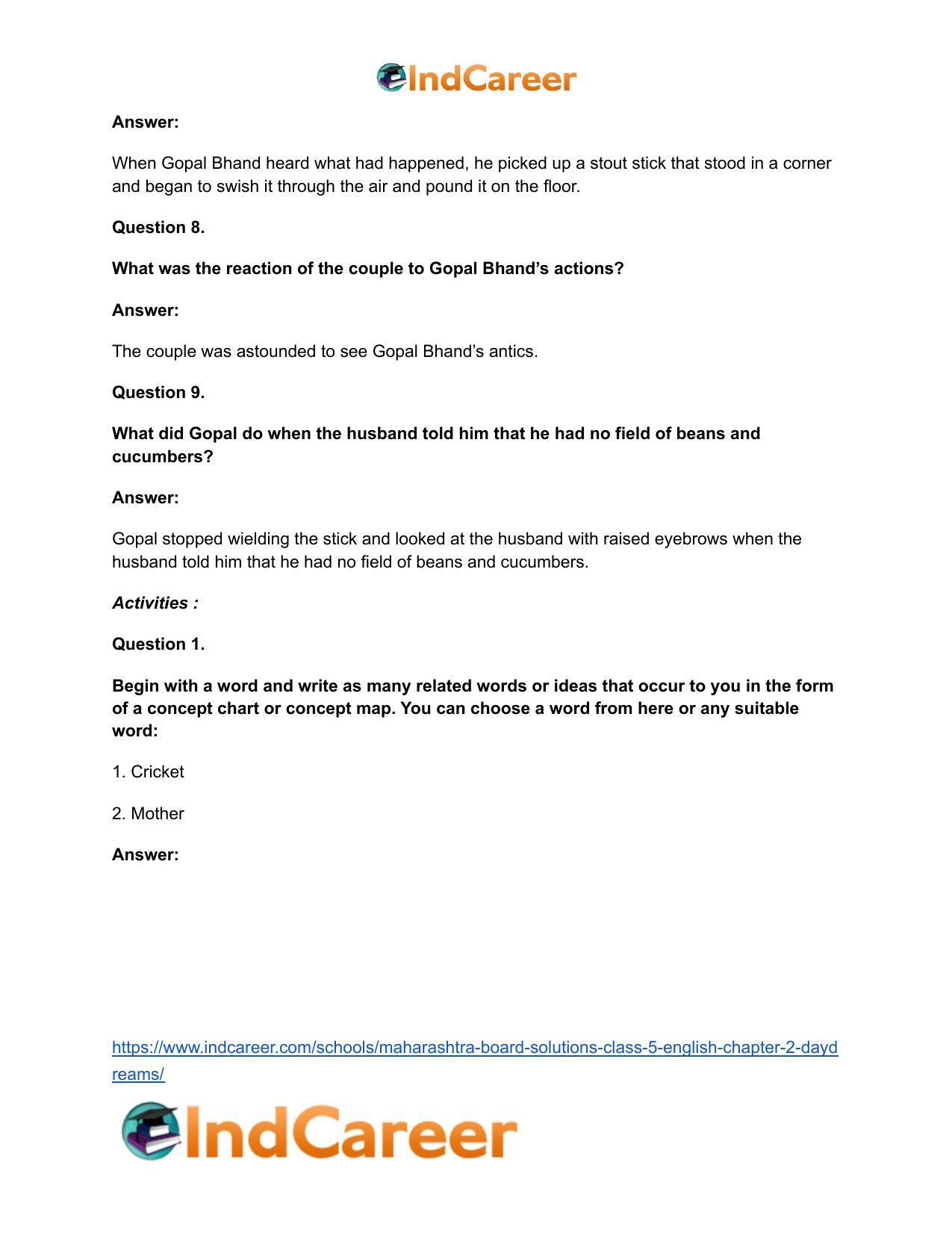 Maharashtra Board Solutions Class 5-English: Chapter 2- Daydreams - Page 12