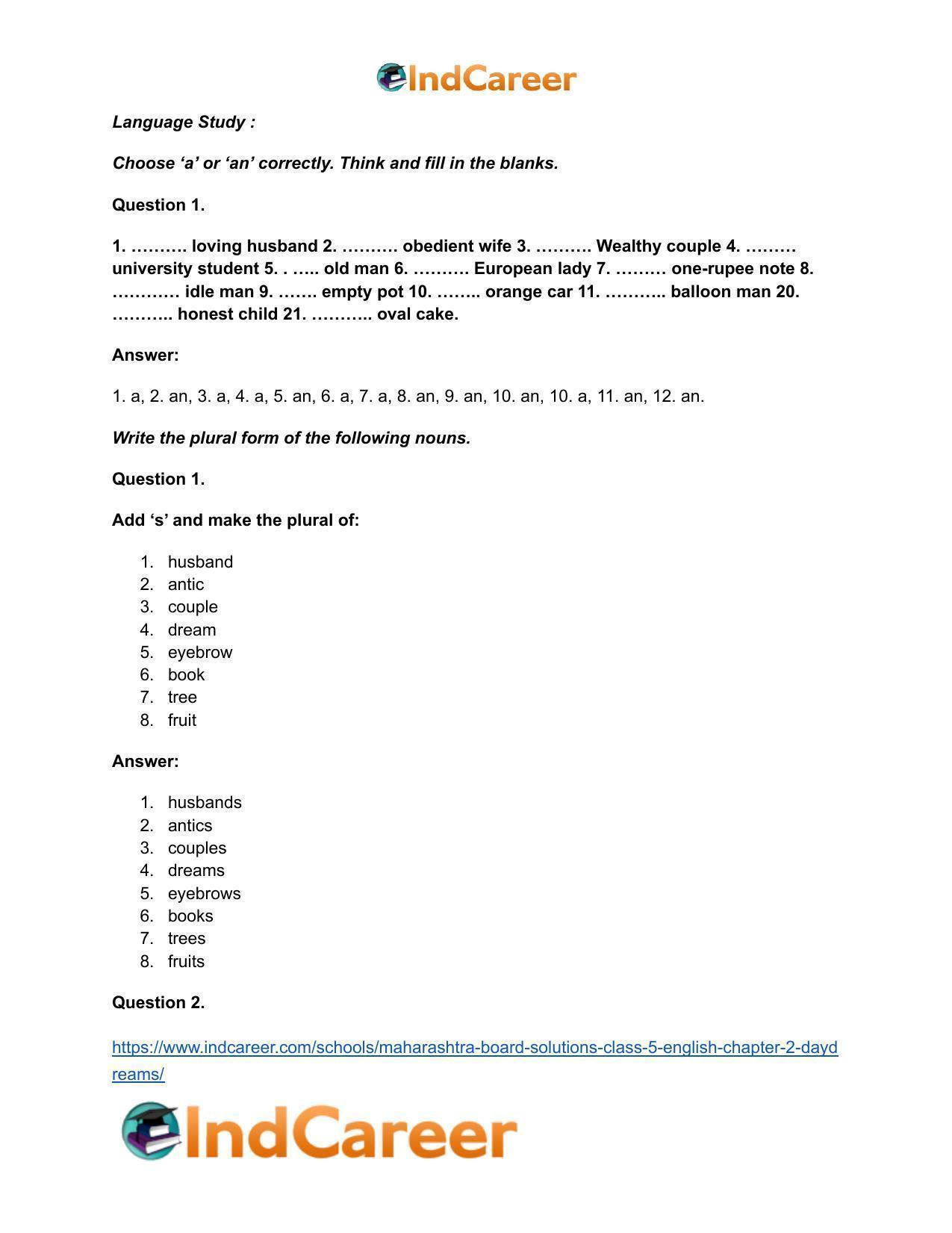 Maharashtra Board Solutions Class 5-English: Chapter 2- Daydreams - Page 14
