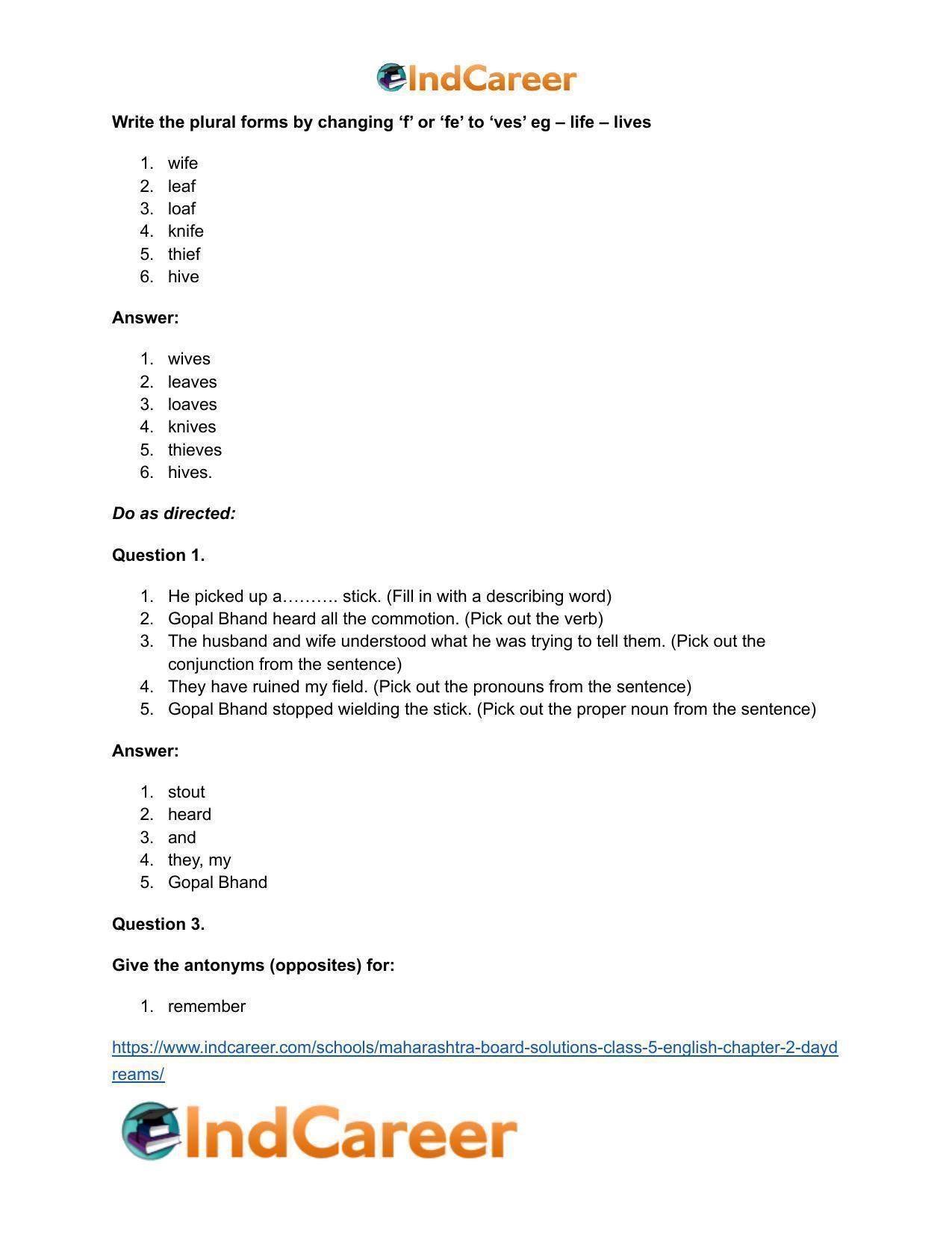 Maharashtra Board Solutions Class 5-English: Chapter 2- Daydreams - Page 15
