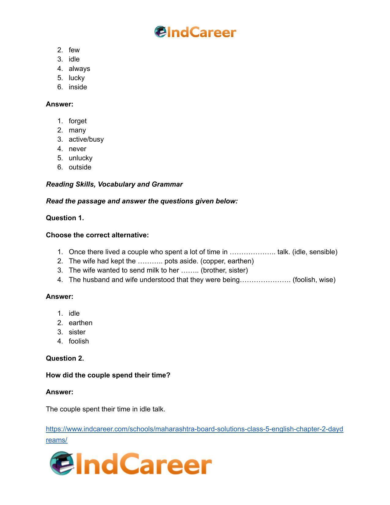 Maharashtra Board Solutions Class 5-English: Chapter 2- Daydreams - Page 16