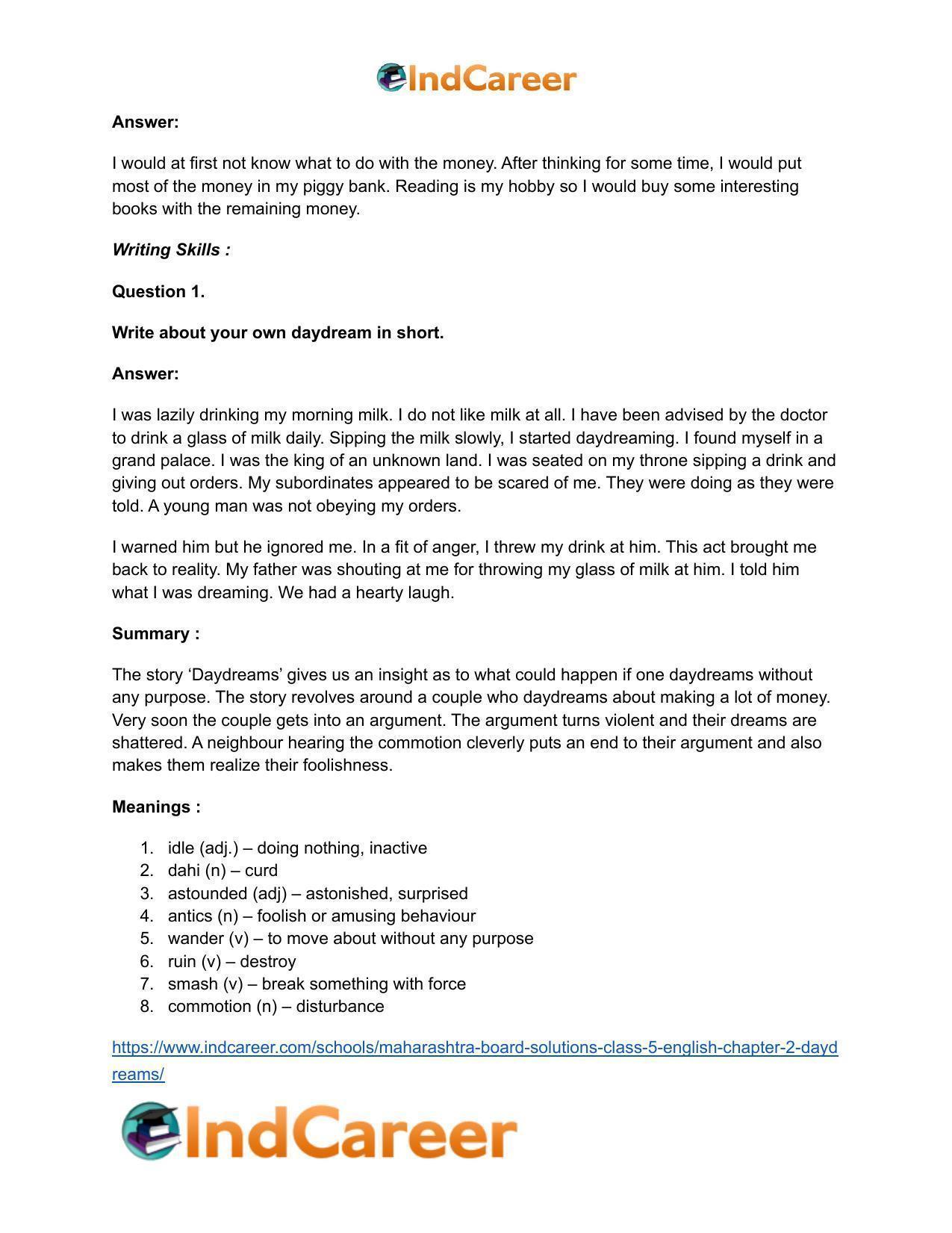 Maharashtra Board Solutions Class 5-English: Chapter 2- Daydreams - Page 19