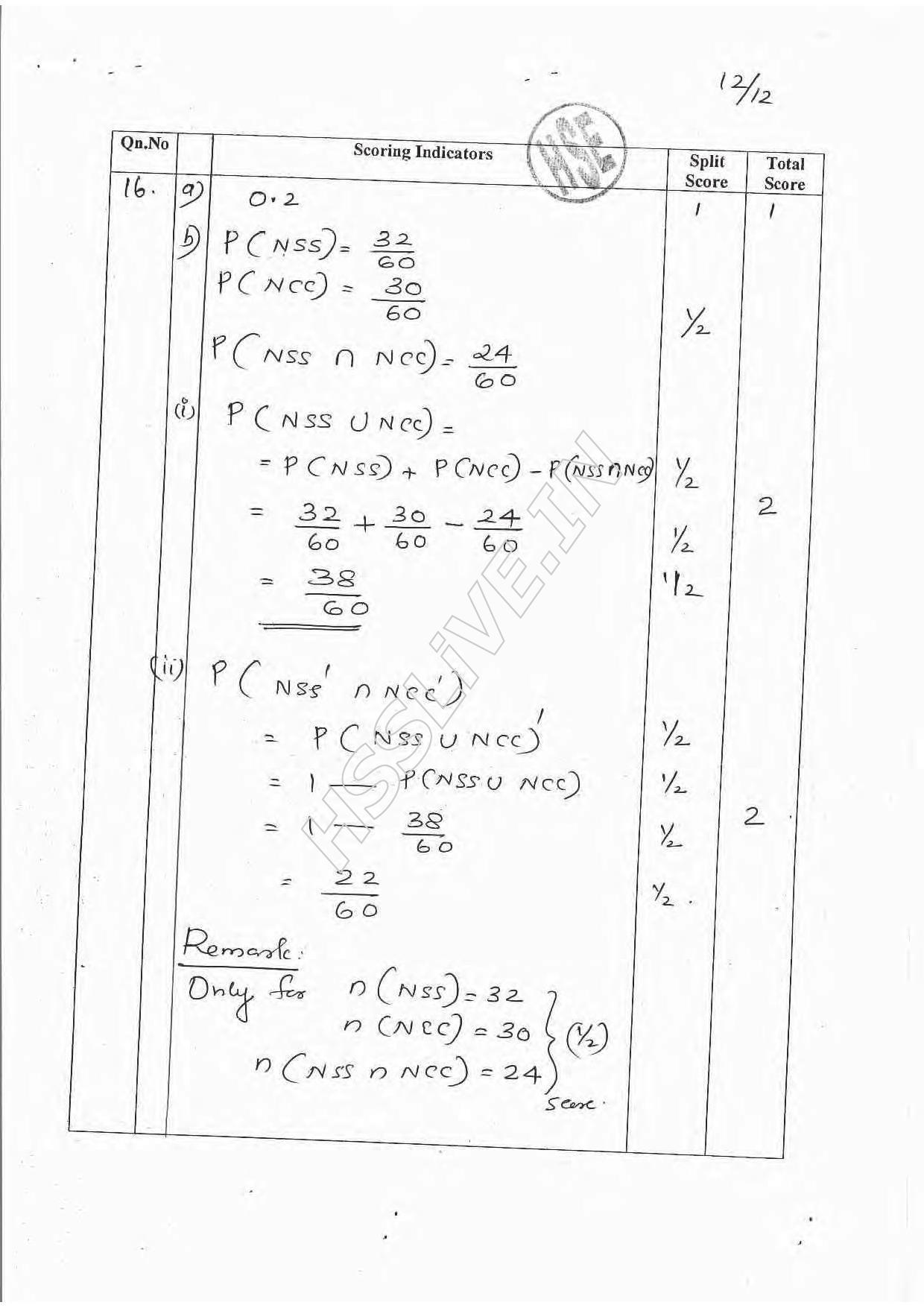 Kerala Plus One 2016 Maths (Science) Answer Key - Page 12