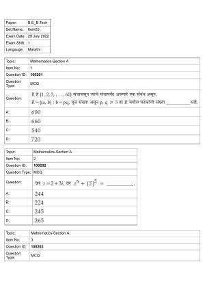JEE Mains 2022: BTech Marathi (Shift 1) 29-07-2022 Question Paper