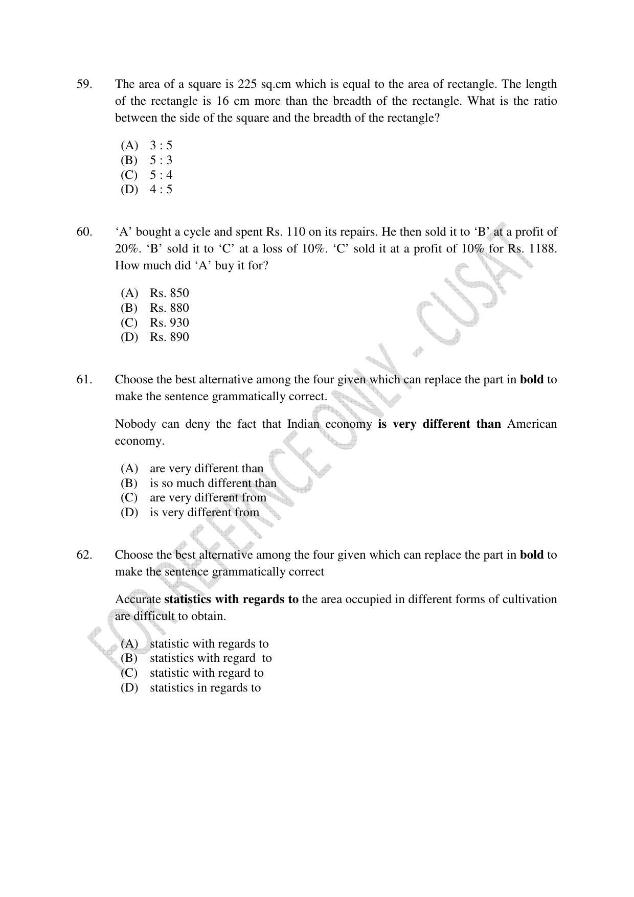 CUSAT CAT 2023 B.VOC Question Paper - Page 15