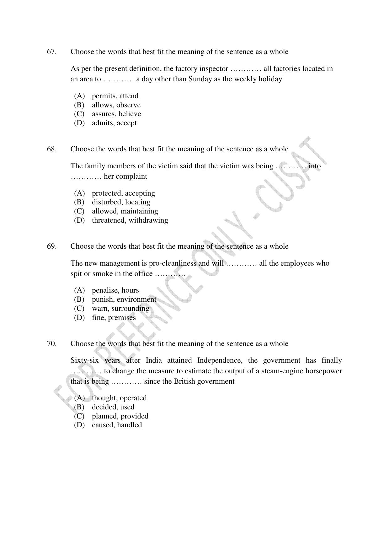 CUSAT CAT 2023 B.VOC Question Paper - Page 17