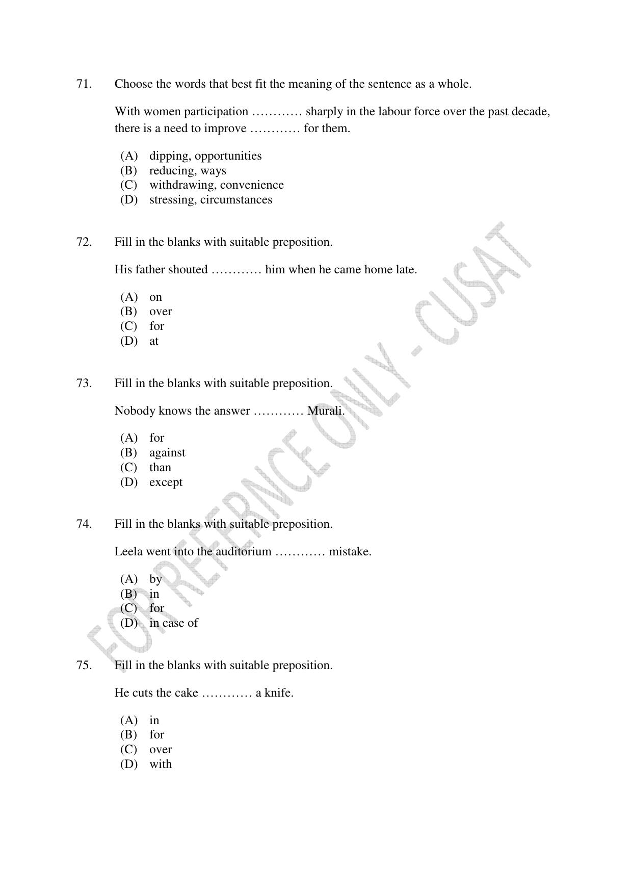 CUSAT CAT 2023 B.VOC Question Paper - Page 18