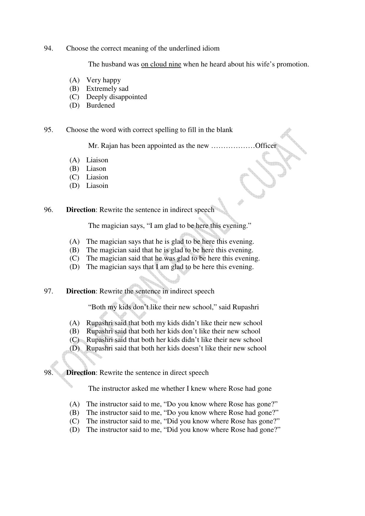 CUSAT CAT 2023 B.VOC Question Paper - Page 23