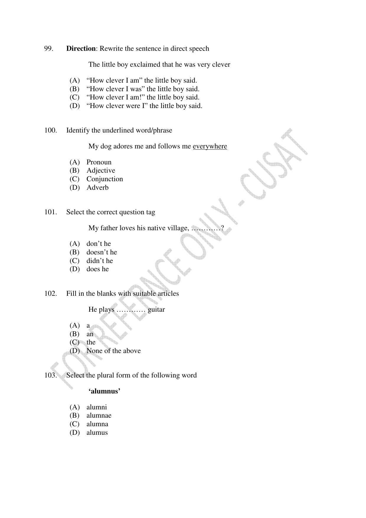 CUSAT CAT 2023 B.VOC Question Paper - Page 24