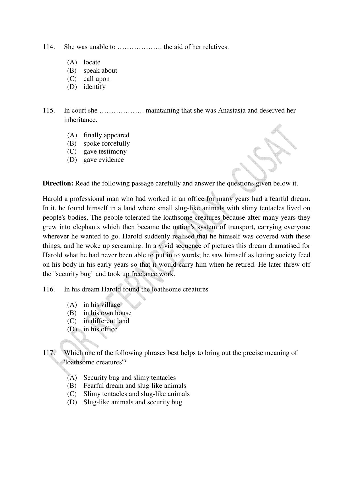CUSAT CAT 2023 B.VOC Question Paper - Page 28
