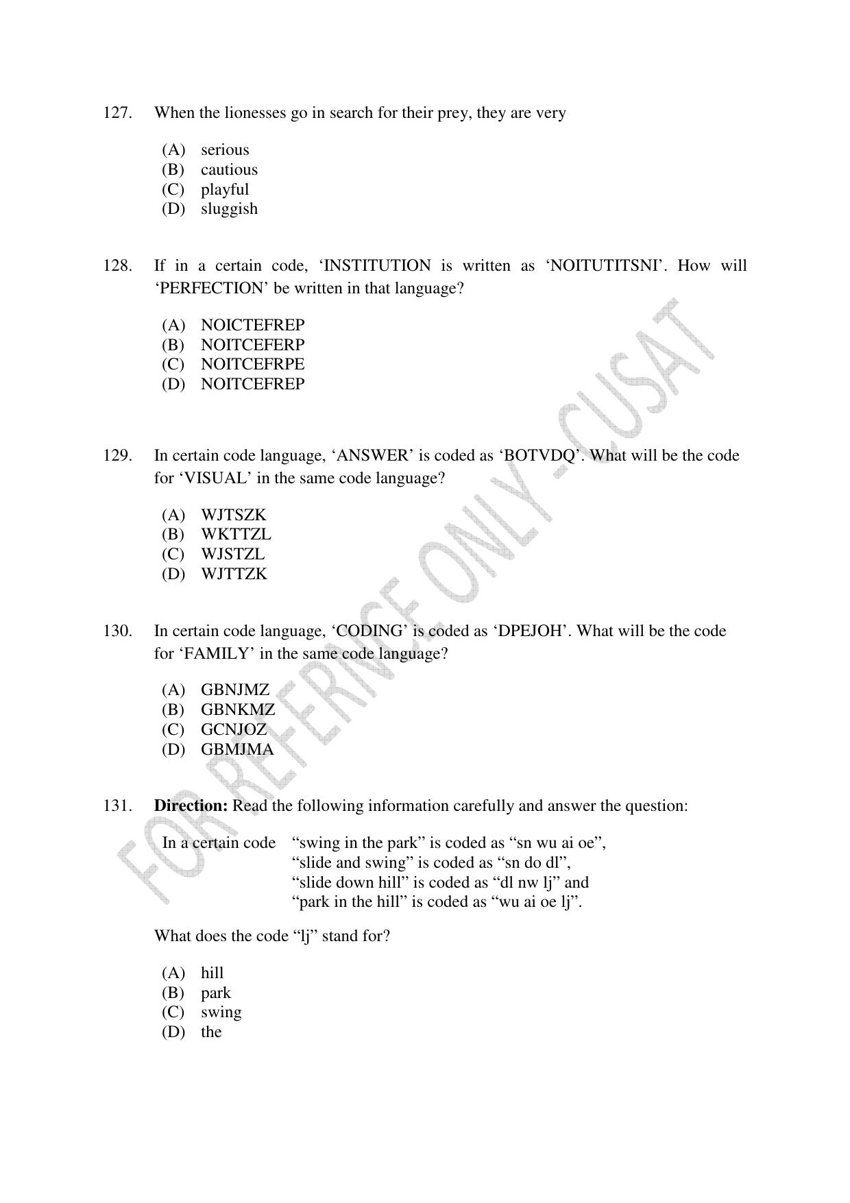 CUSAT CAT 2023 B.VOC Question Paper - Page 31