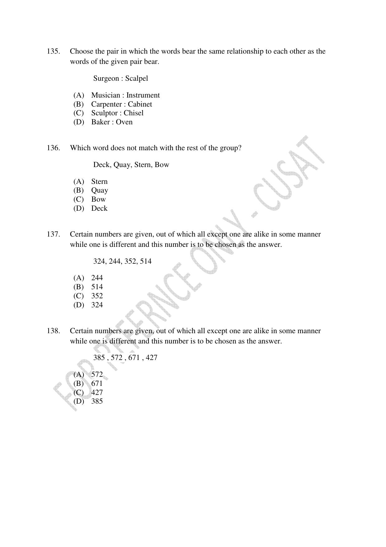CUSAT CAT 2023 B.VOC Question Paper - Page 33