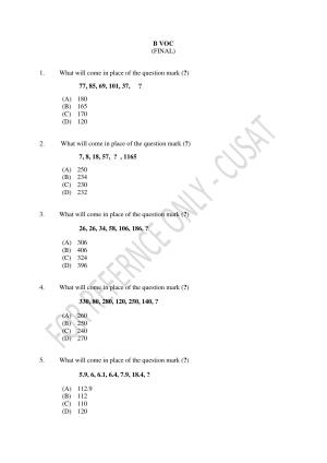 CUSAT CAT 2023 B.VOC Question Paper