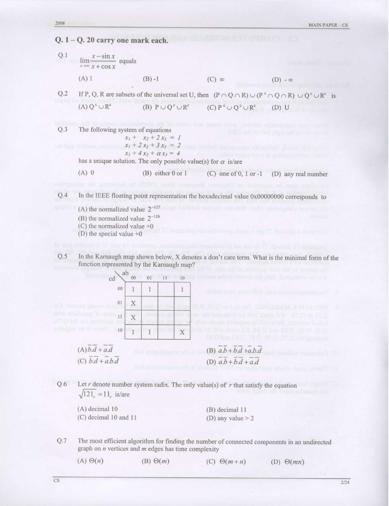 GATE 2008 Computer Science and Information Technology (CS) Question Paper with Answer Key - Page 2