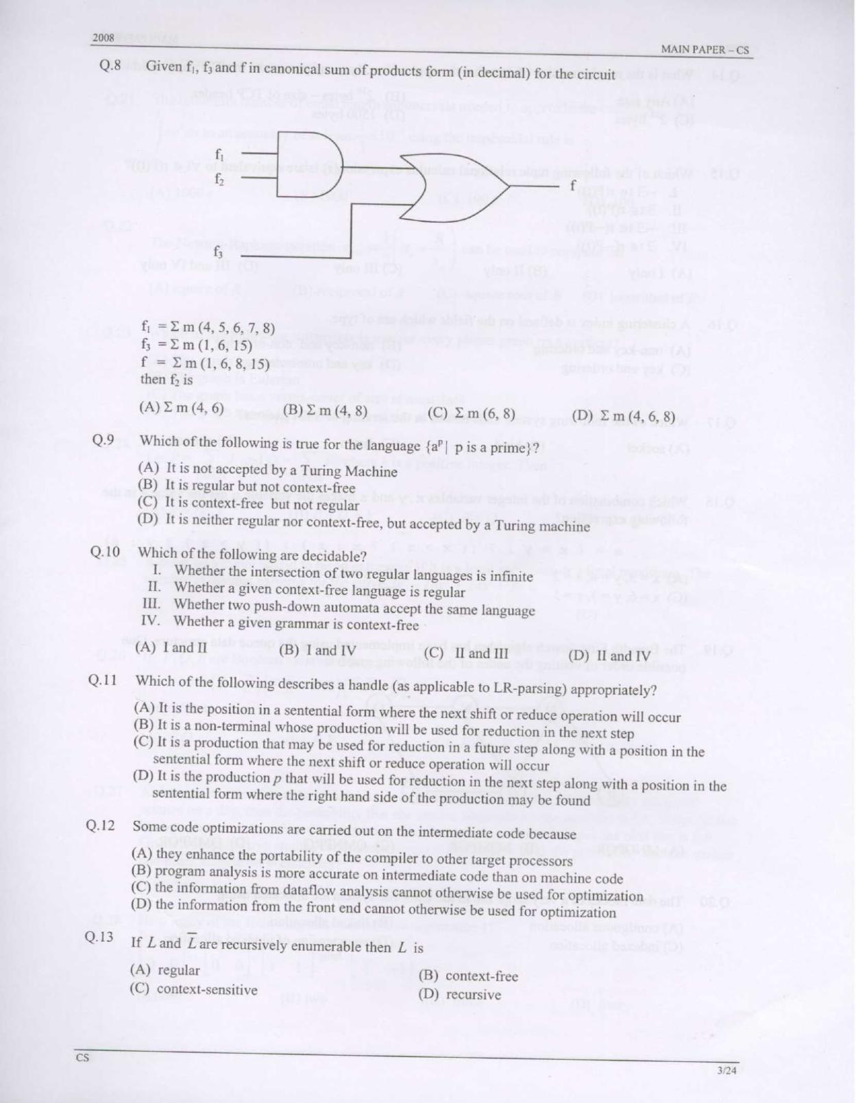 GATE 2008 Computer Science and Information Technology (CS) Question Paper with Answer Key - Page 3