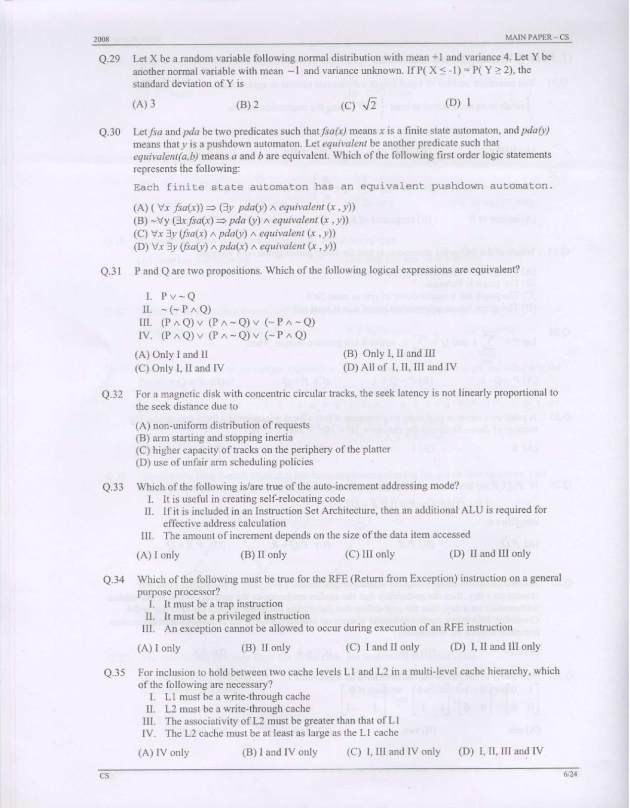 GATE 2008 Computer Science and Information Technology (CS) Question Paper with Answer Key - Page 6