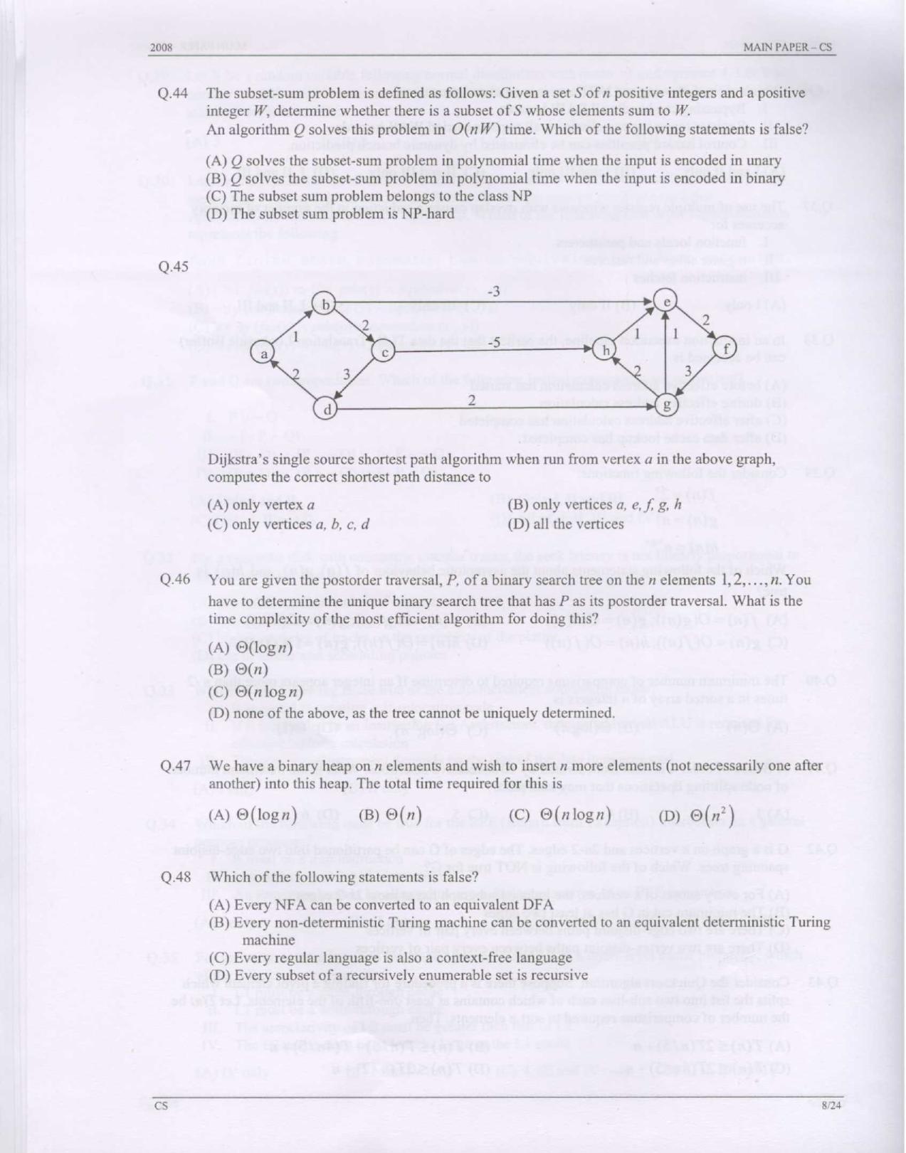 GATE 2008 Computer Science and Information Technology (CS) Question Paper with Answer Key - Page 8