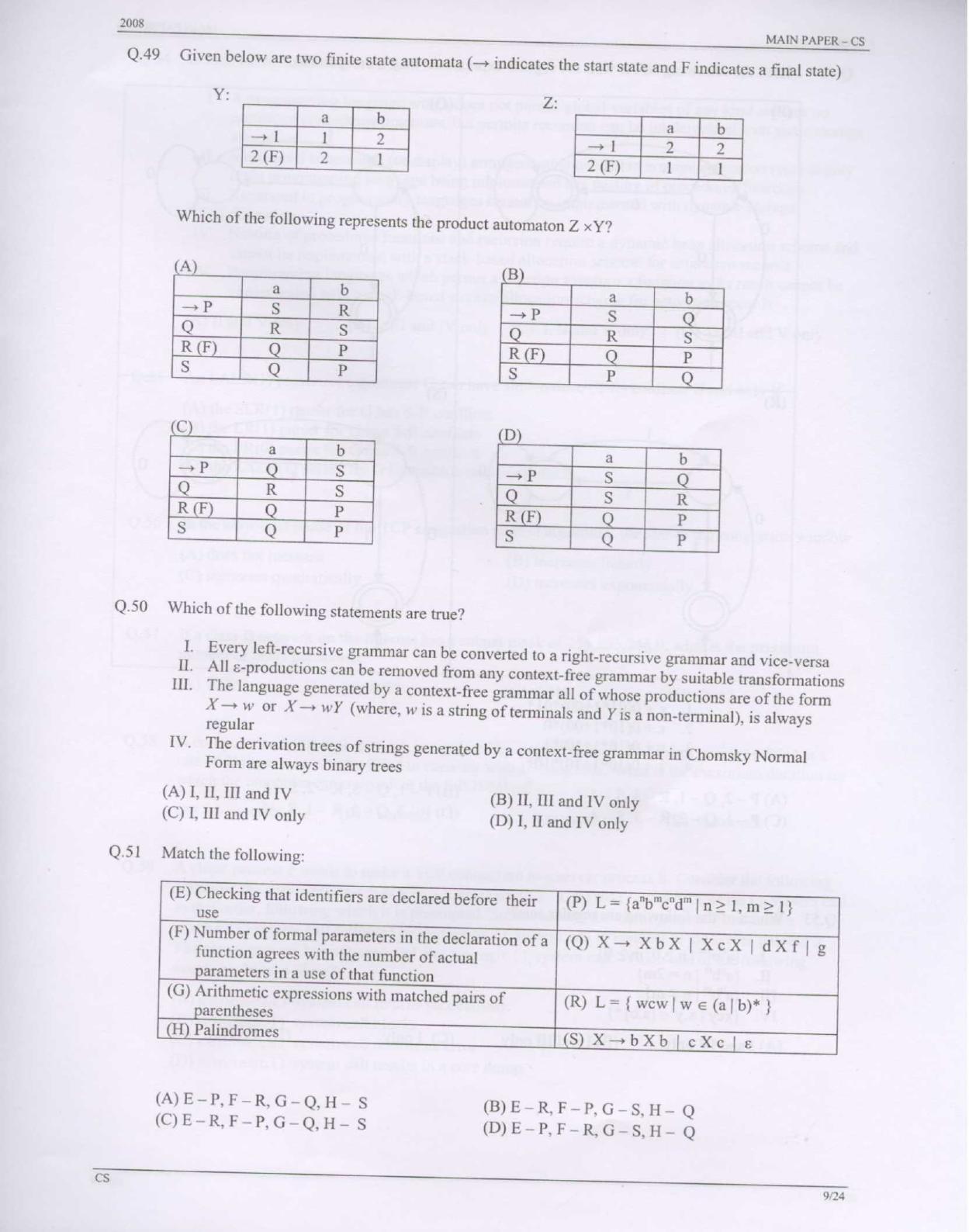 GATE 2008 Computer Science and Information Technology (CS) Question Paper with Answer Key - Page 9