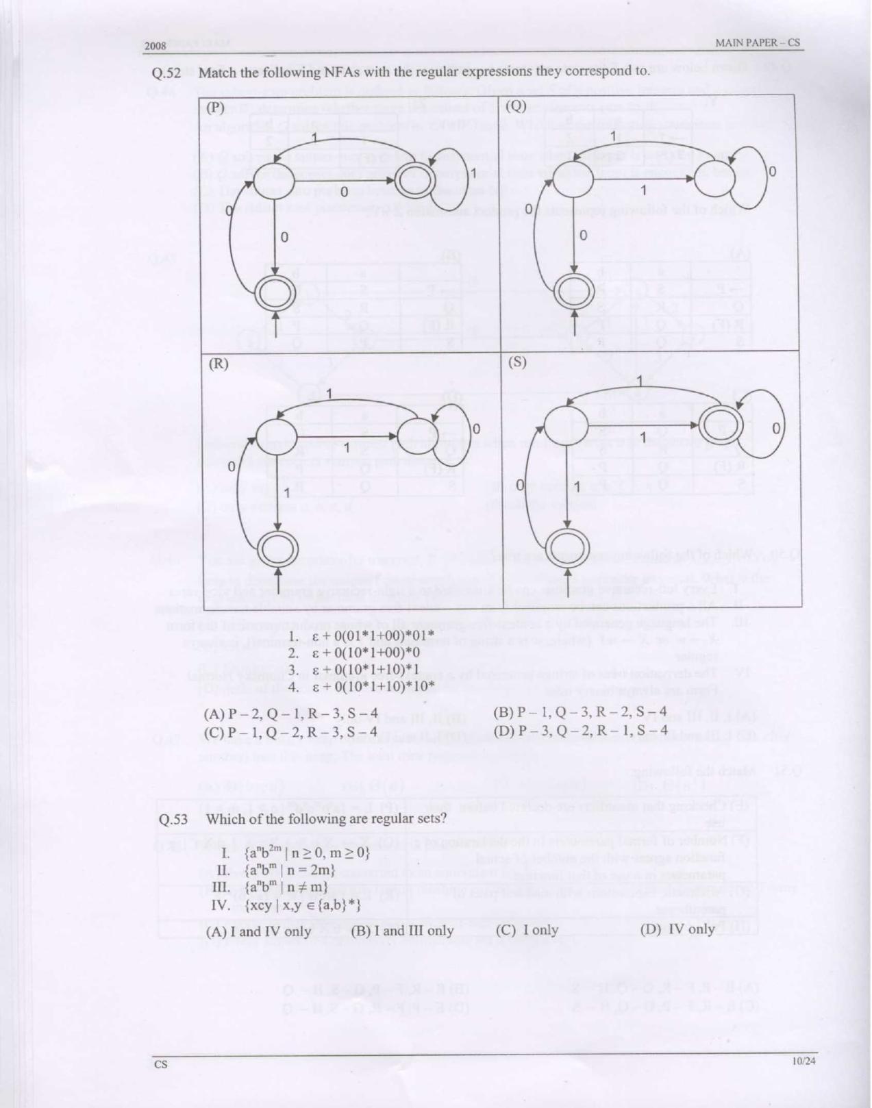 GATE 2008 Computer Science and Information Technology (CS) Question Paper with Answer Key - Page 10