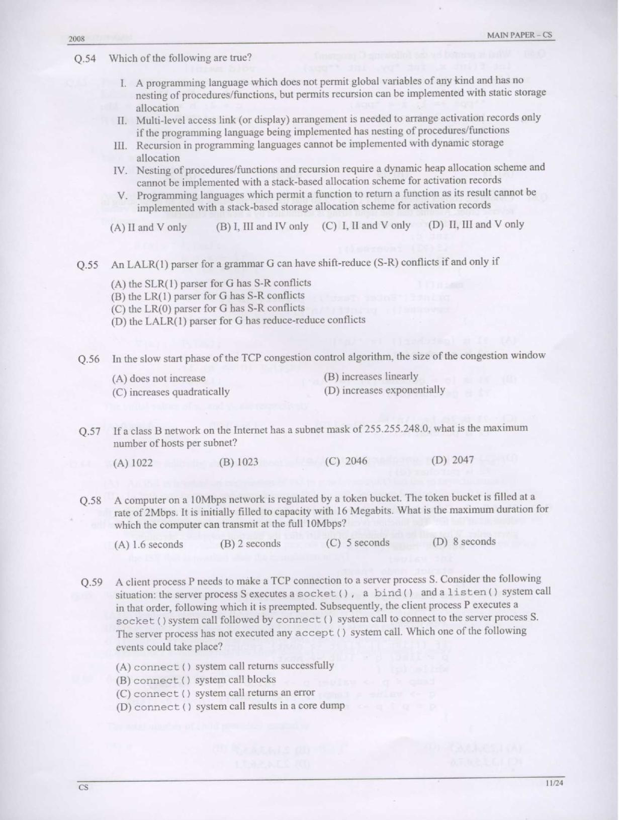 GATE 2008 Computer Science and Information Technology (CS) Question Paper with Answer Key - Page 11