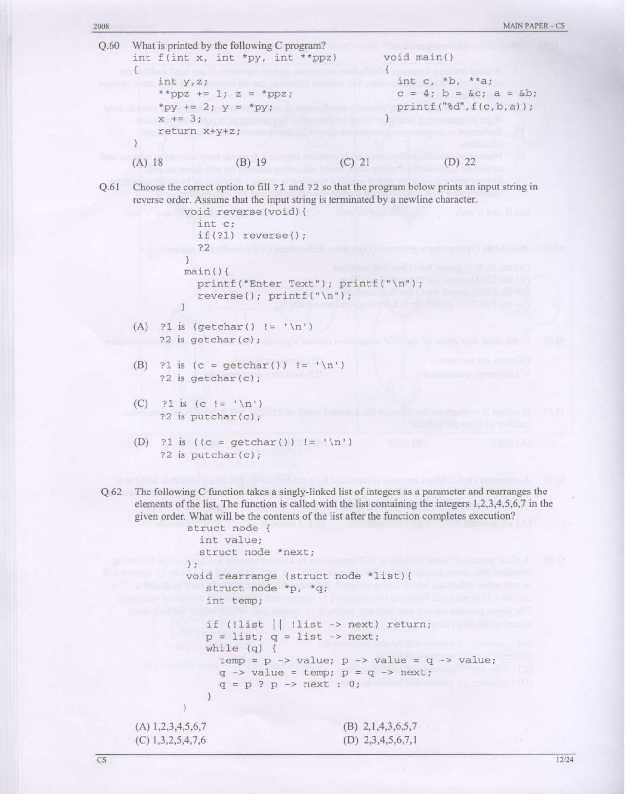 GATE 2008 Computer Science and Information Technology (CS) Question Paper with Answer Key - Page 12