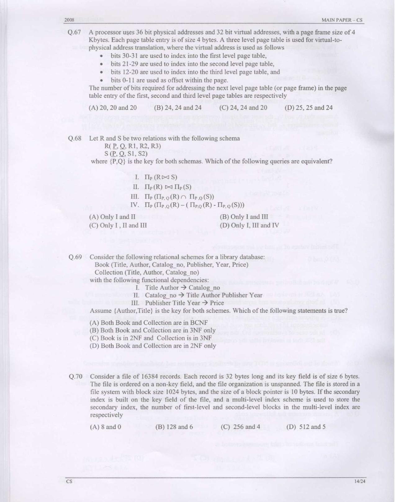 GATE 2008 Computer Science and Information Technology (CS) Question Paper with Answer Key - Page 14