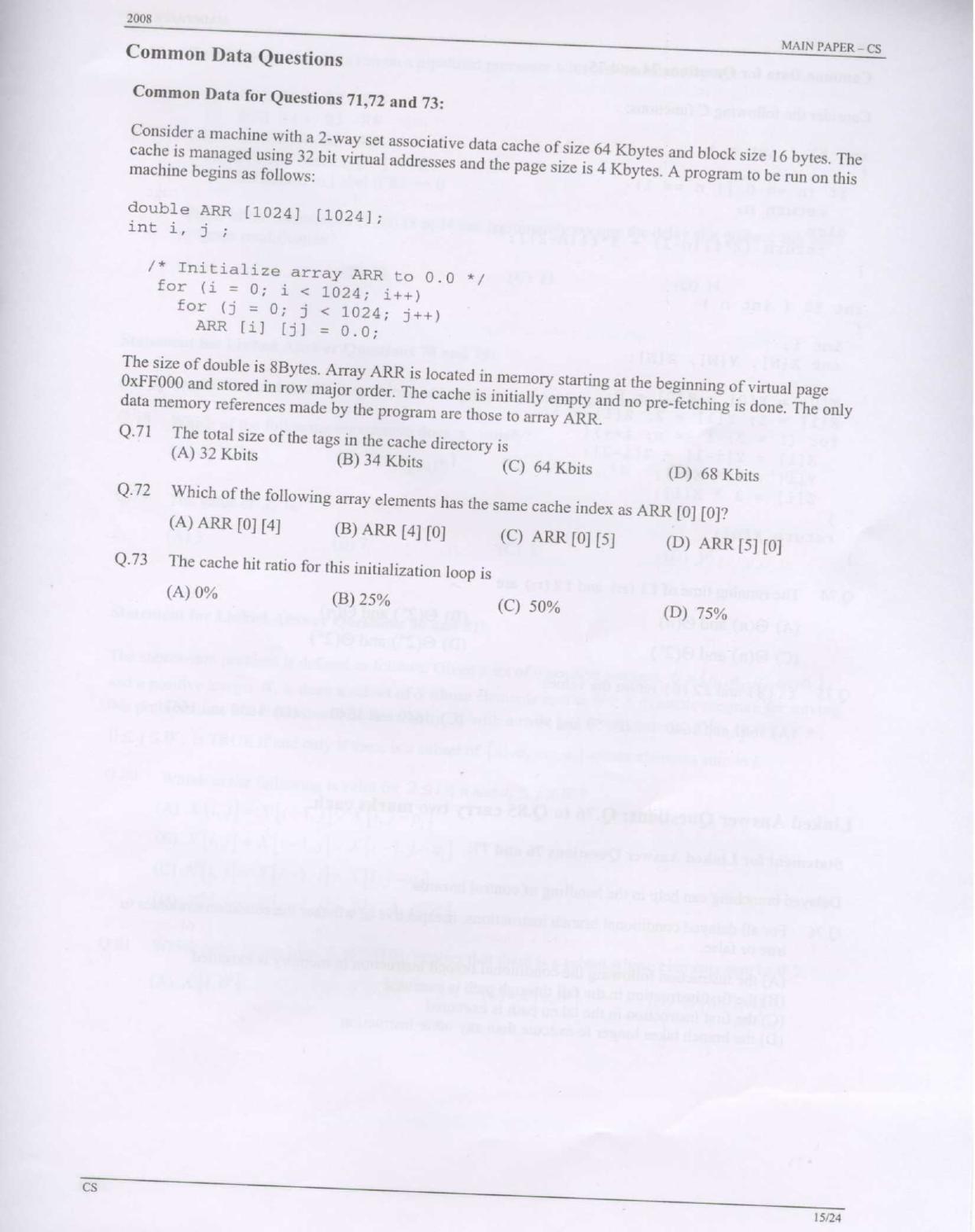 GATE 2008 Computer Science and Information Technology (CS) Question Paper with Answer Key - Page 15
