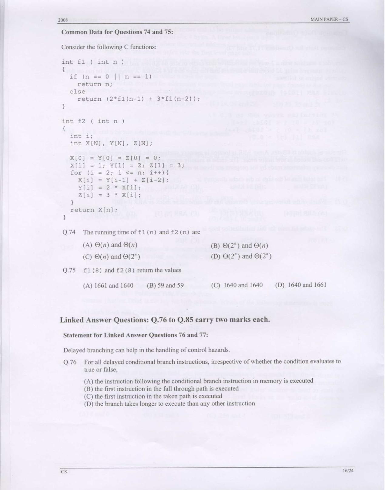 GATE 2008 Computer Science and Information Technology (CS) Question Paper with Answer Key - Page 16