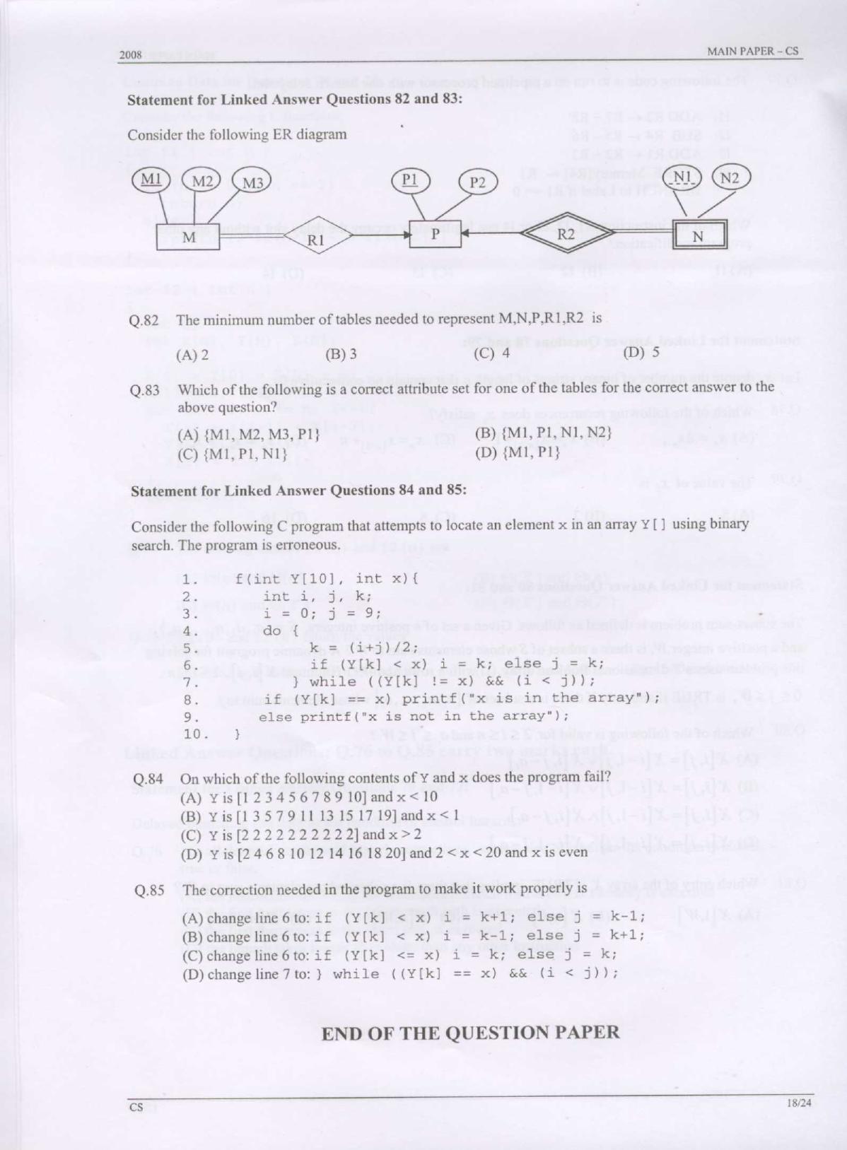 GATE 2008 Computer Science and Information Technology (CS) Question Paper with Answer Key - Page 18