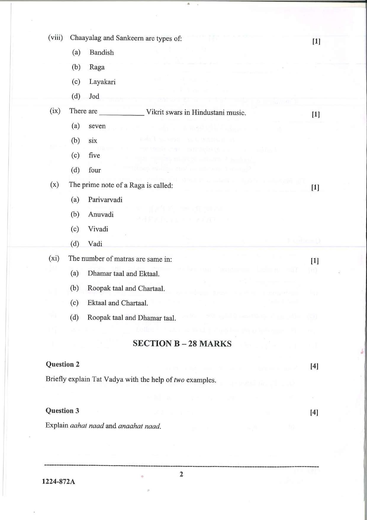 ISC Class 12 Indian Music Hindustani 2024 Question Paper - Page 2