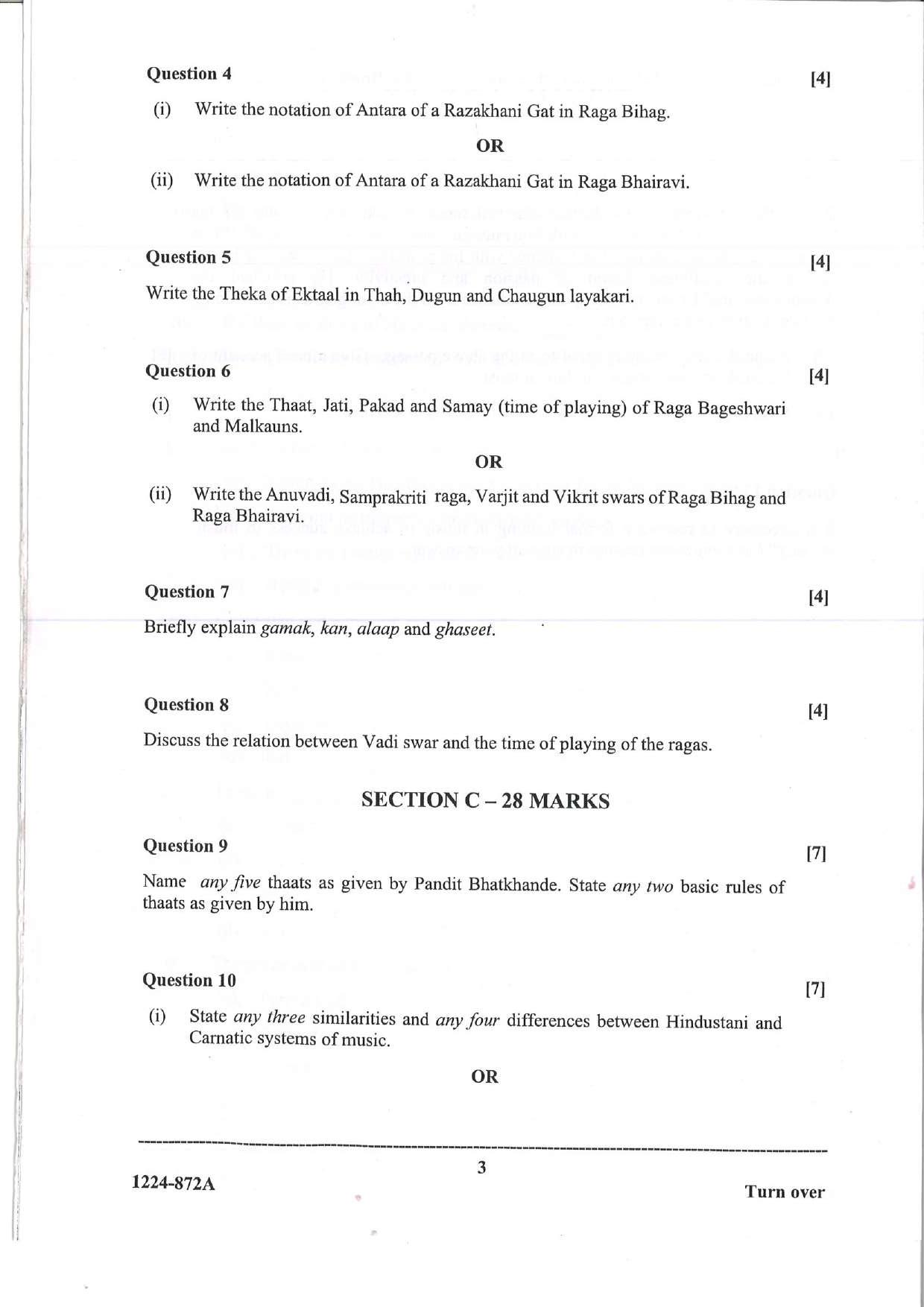 ISC Class 12 Indian Music Hindustani 2024 Question Paper - Page 3