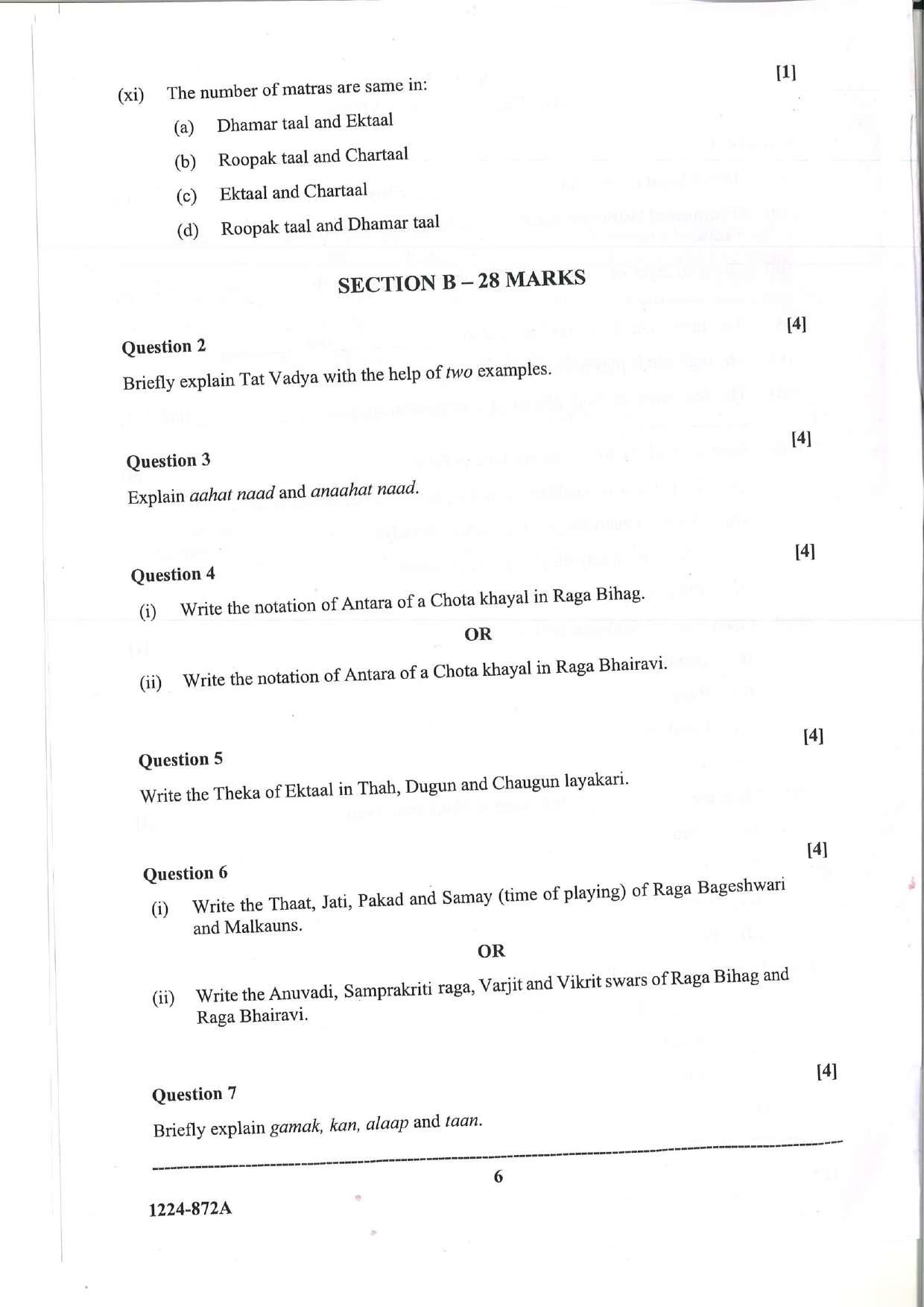 ISC Class 12 Indian Music Hindustani 2024 Question Paper - Page 6