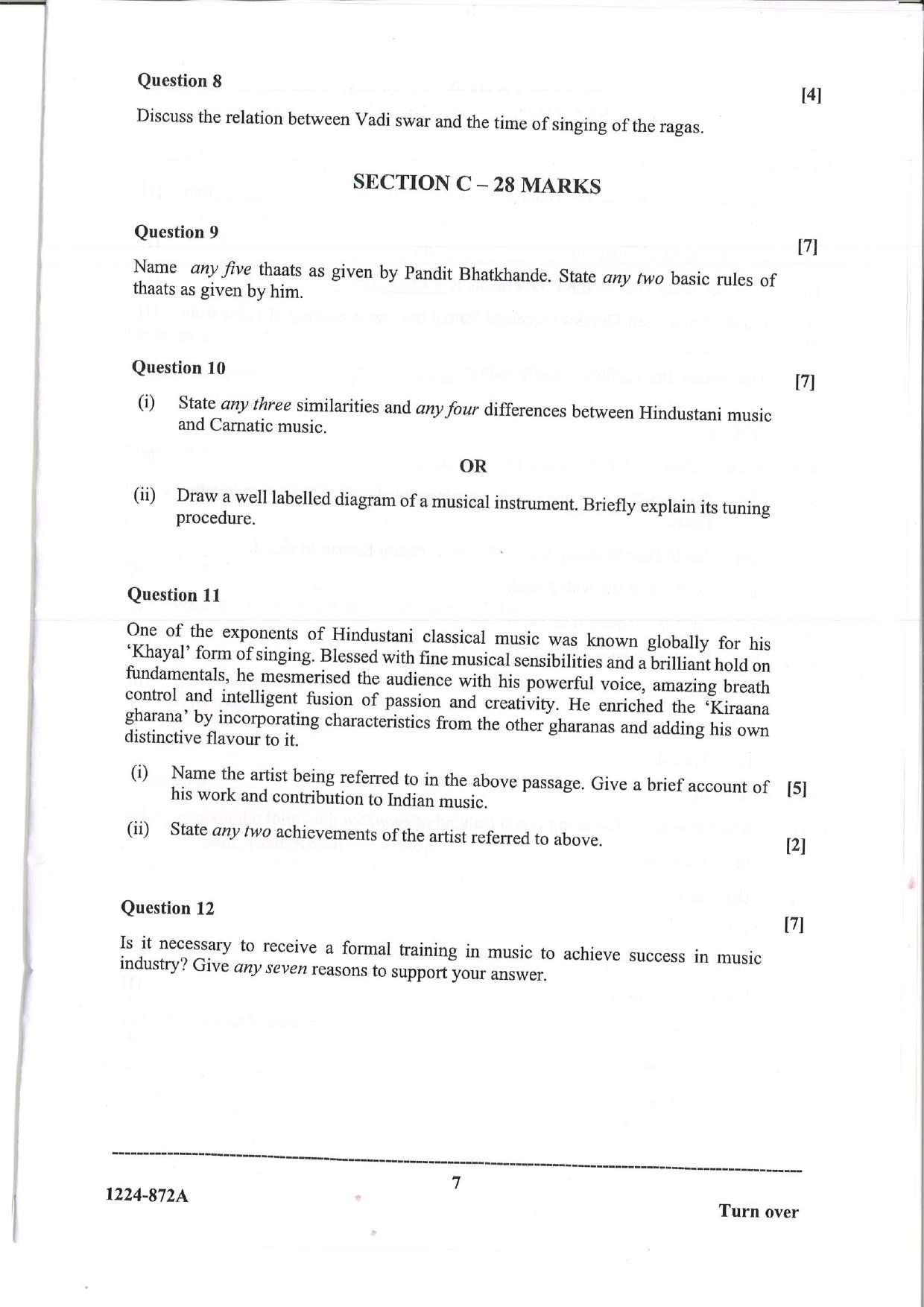 ISC Class 12 Indian Music Hindustani 2024 Question Paper - Page 7