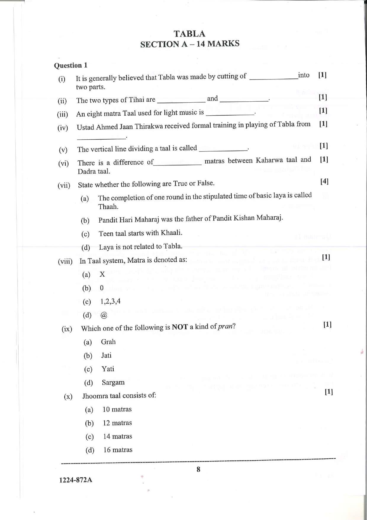 ISC Class 12 Indian Music Hindustani 2024 Question Paper - Page 8