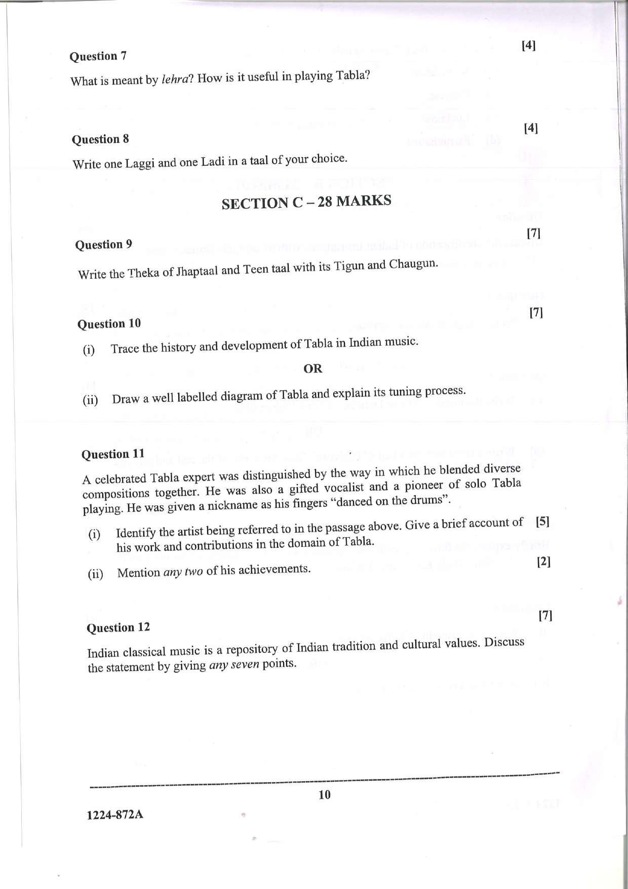 ISC Class 12 Indian Music Hindustani 2024 Question Paper - Page 10