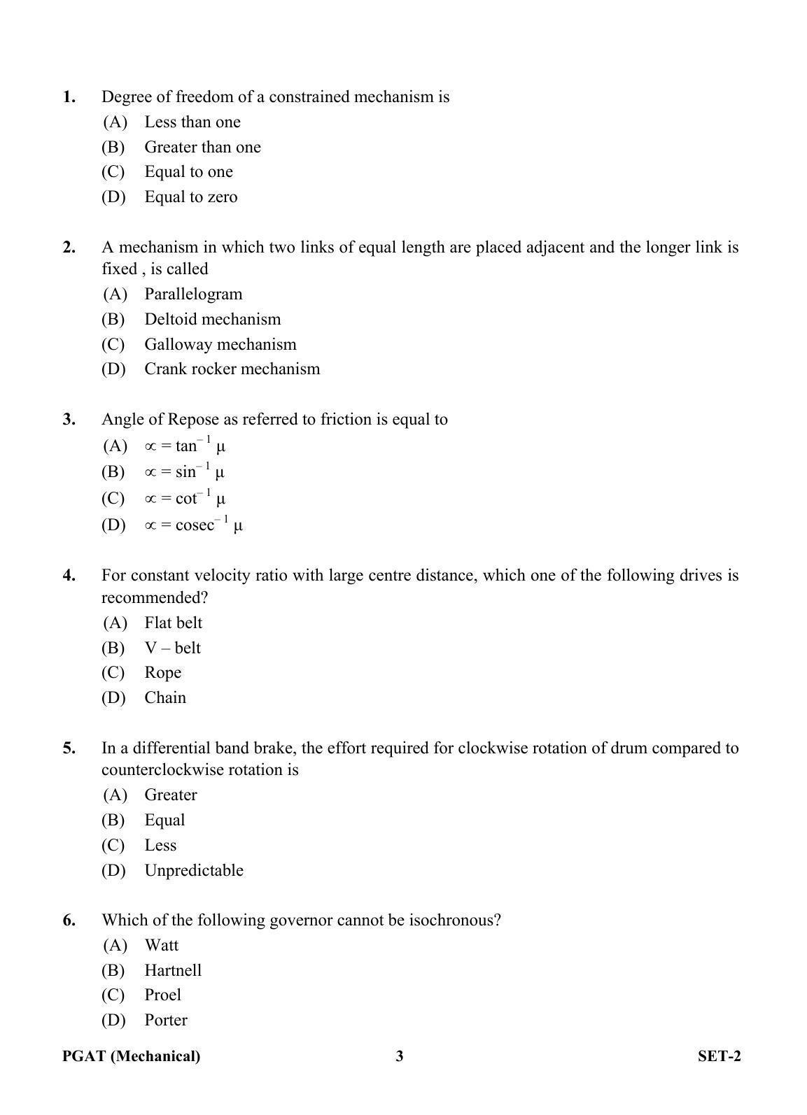 OJEE PGAT 2013 Mechanical Set 2 Question Paper - Page 2