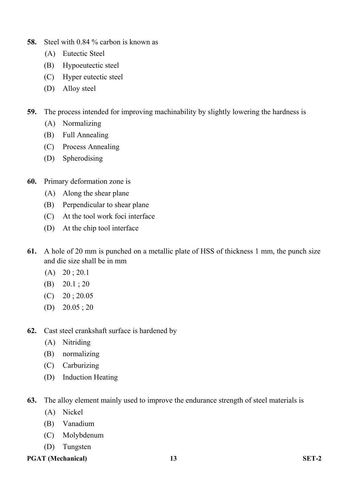 OJEE PGAT 2013 Mechanical Set 2 Question Paper - Page 12