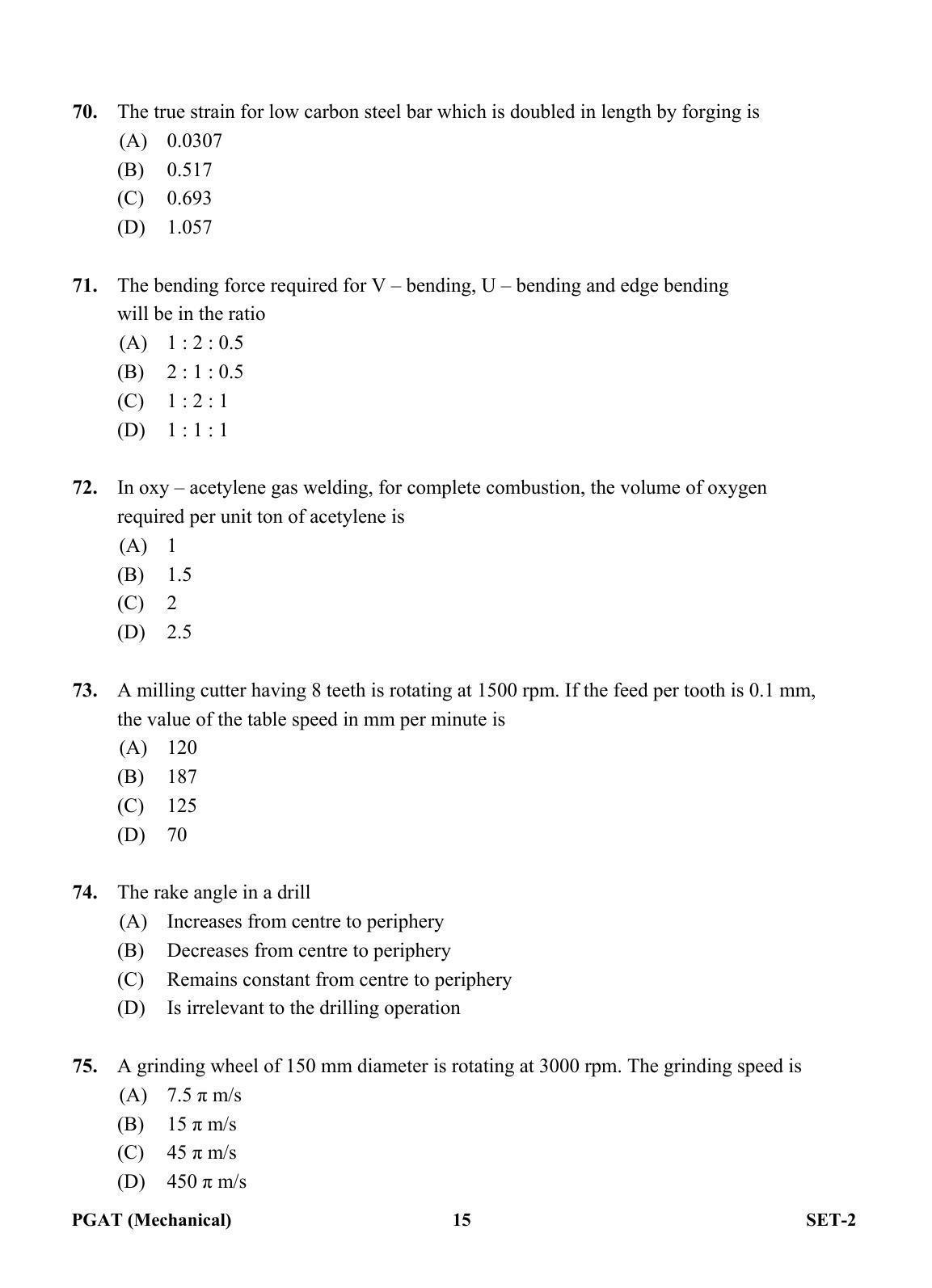 OJEE PGAT 2013 Mechanical Set 2 Question Paper - Page 14