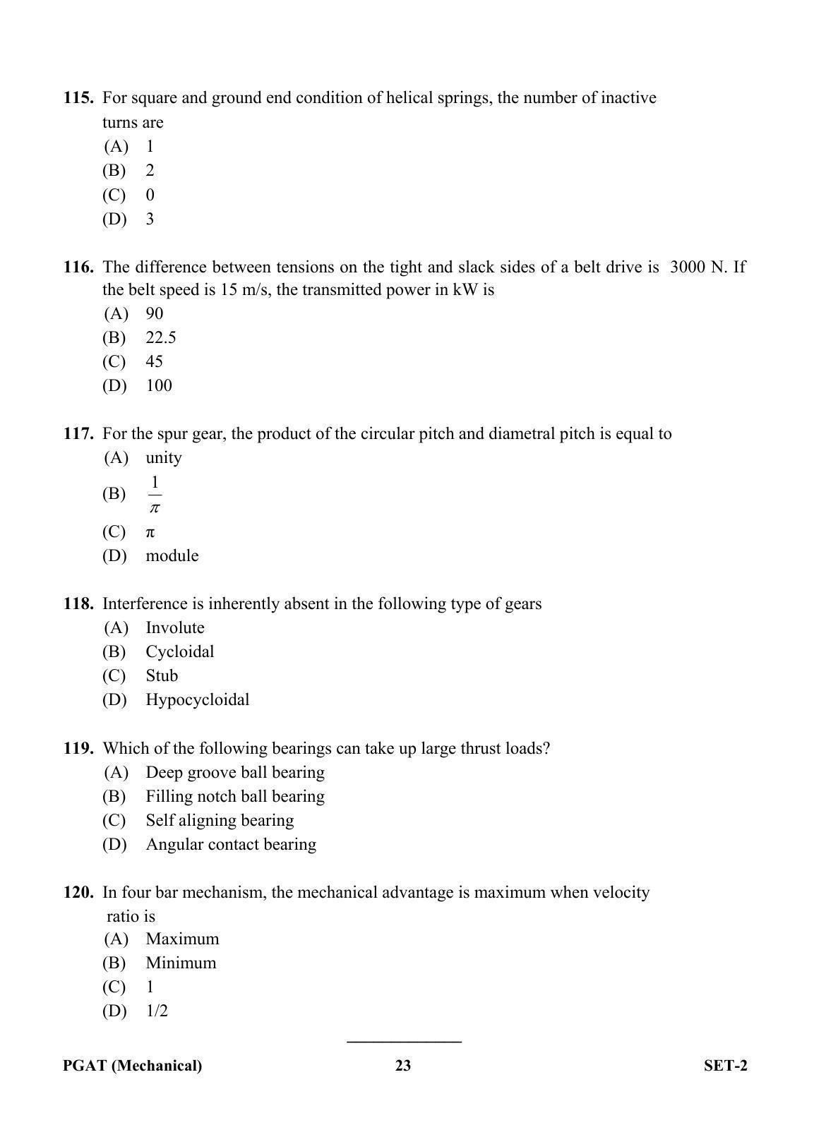 OJEE PGAT 2013 Mechanical Set 2 Question Paper - Page 22