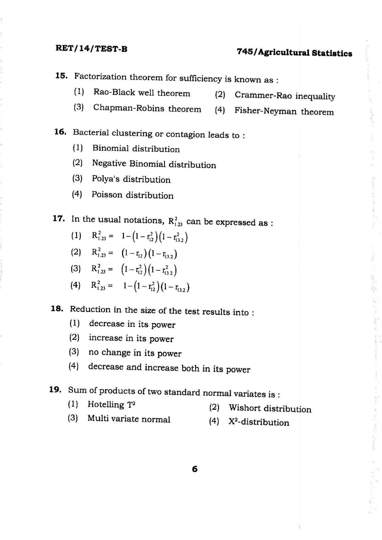 BHU RET Agricultural Statistics 2014 Question Paper - Page 6