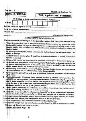 BHU RET Agricultural Statistics 2014 Question Paper