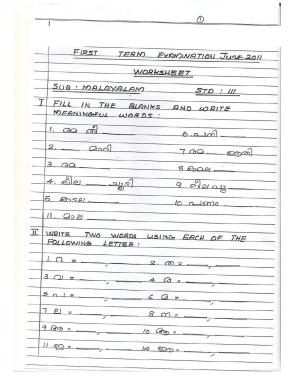 Worksheet for Class 3 Malyalam Assignment 13