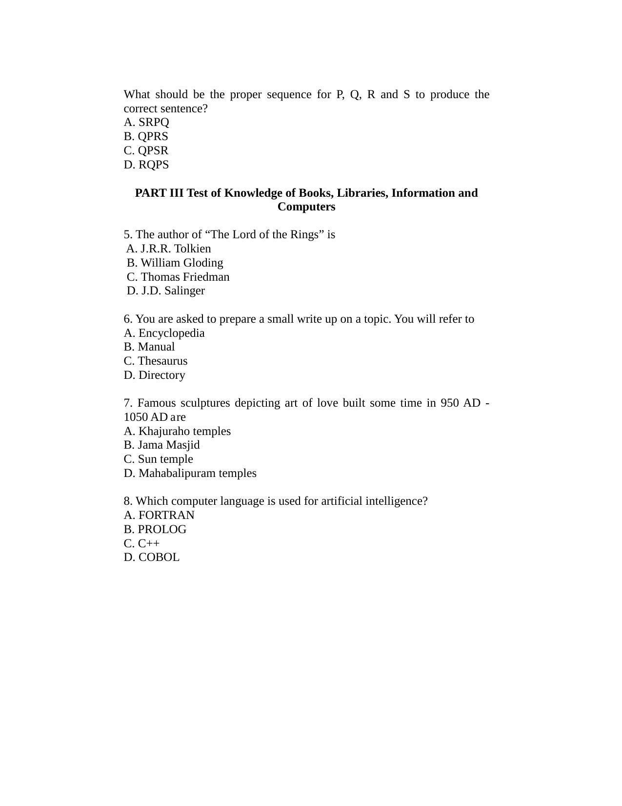 ISI Admission Test M.S (LIS) PLA 2015 Sample Paper - Page 4