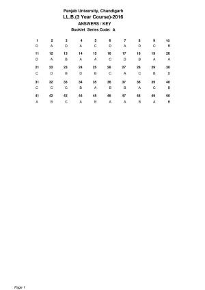PU LLB 2016 Answer Key