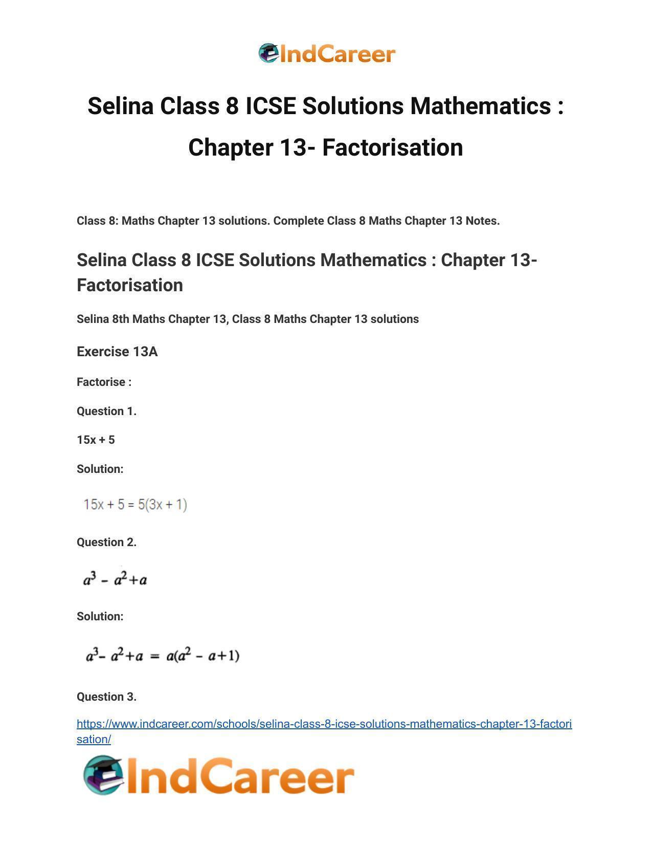 Selina Class 8 ICSE Solutions Mathematics : Chapter 13- Factorisation - Page 2